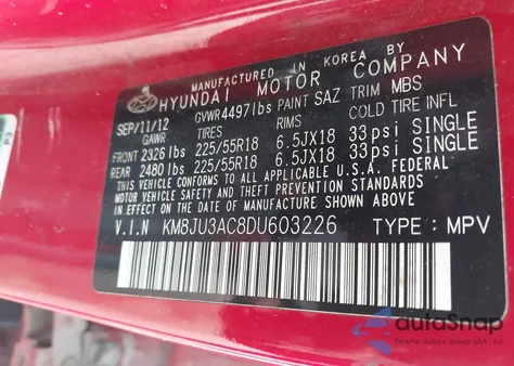 2013 Hyundai Tucson Limited z USA, uszkodzony, nr VIN KM8JU3AC8DU603226